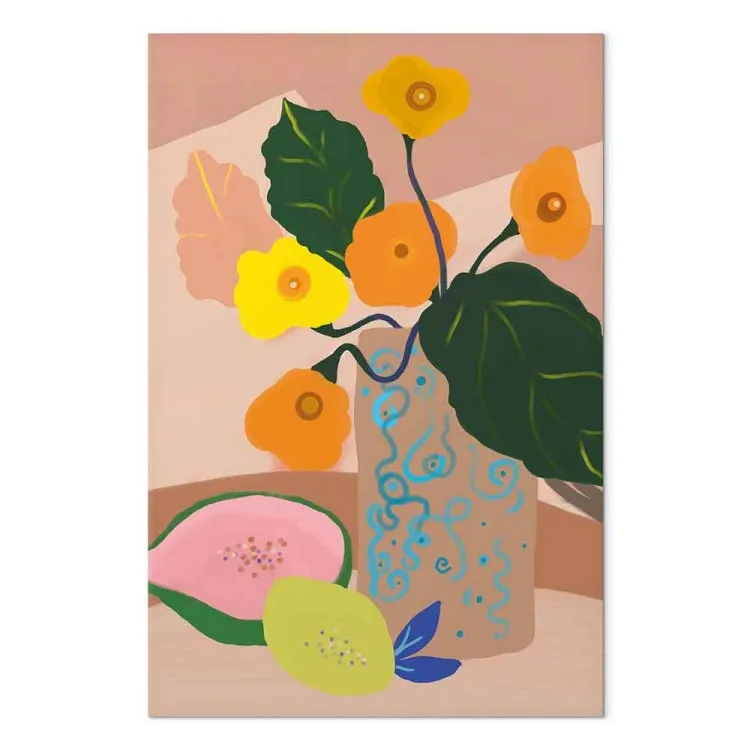 Fleurs dans un vase (1 partie) vertical - Bouquet et fruits exotiques