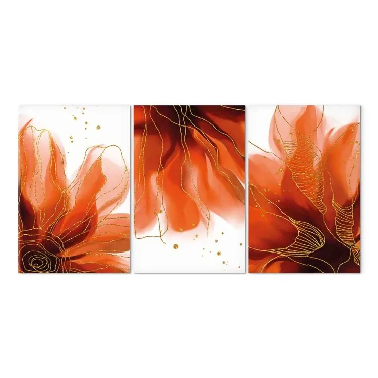 Trois fleurs flamboyantes (3 parties) - Abstraction à motif végétal