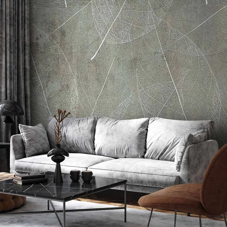 Direction nature - motif de feuilles blanches sur fond discret