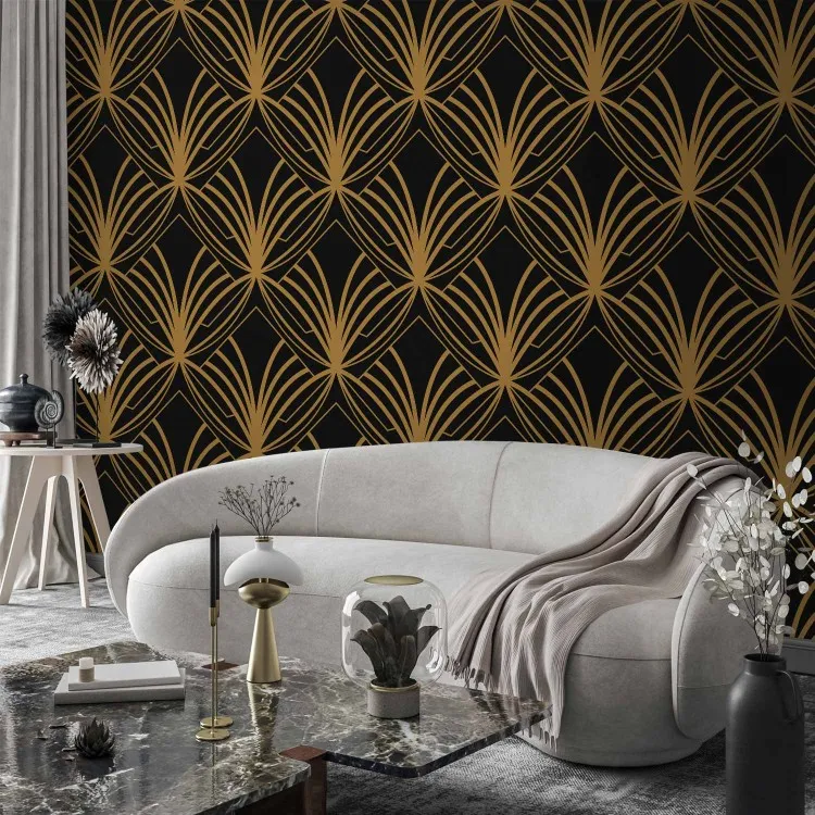 Époque art déco - motif régulier avec des motifs dorés sur fond noir