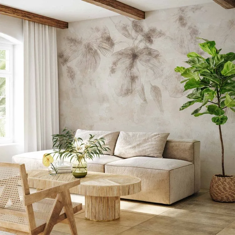 Ephemeral Flowers - Linear Vegetation on a Beige Background