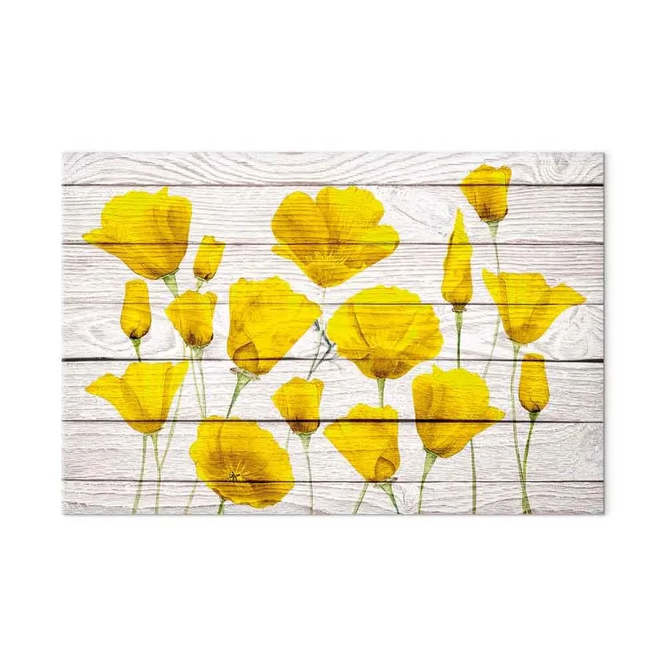 Fleurs jaunes - plantes citron sur fond bois clair