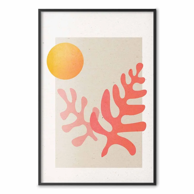 Soleil au zénith - sphère orange au-dessus de formes moelleuses
