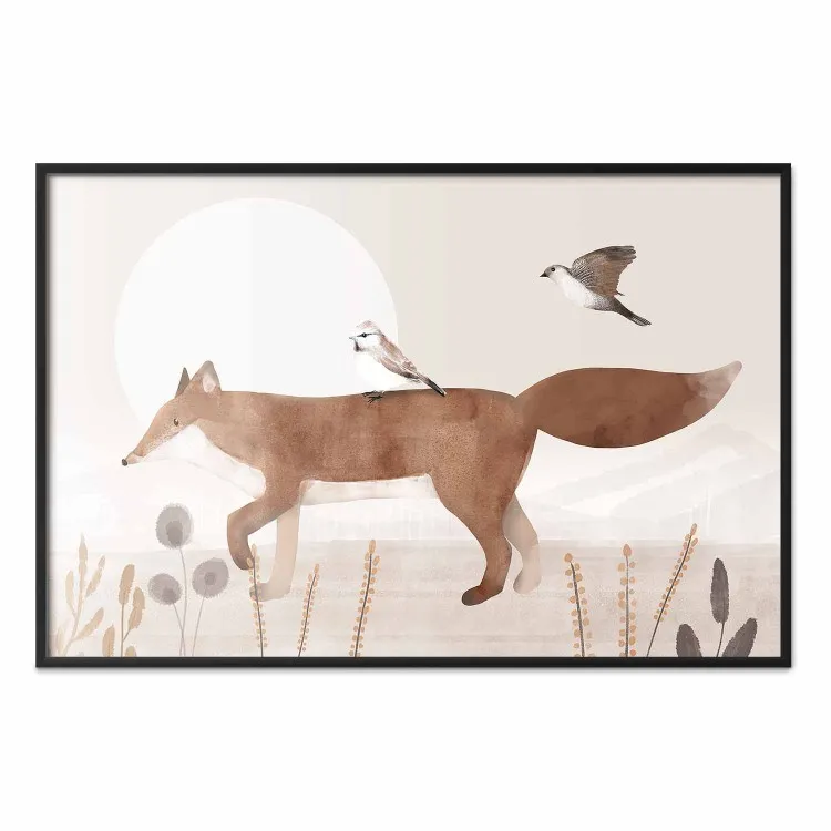 Renard errant et oiseaux - animaux forestiers soleil