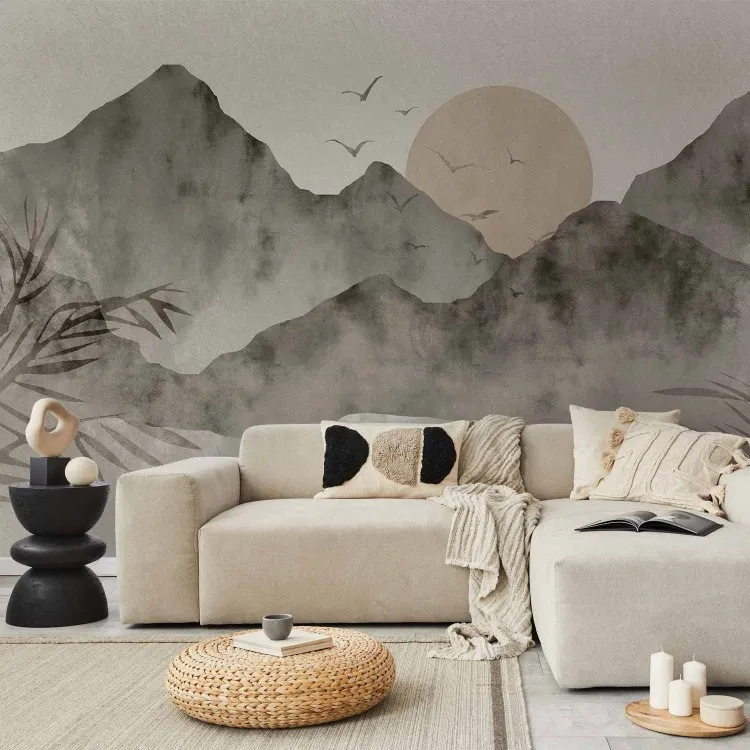 Paysage de style wabi-sabi - montagnes et levers de soleil