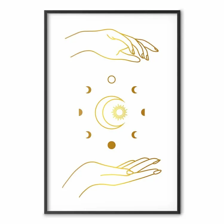 Symboles magiques - toutes les phases lunaires et mains dorées