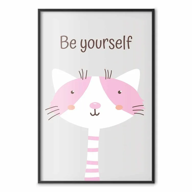 Sois toi-même - chat rose joyeux, slogan pour enfants