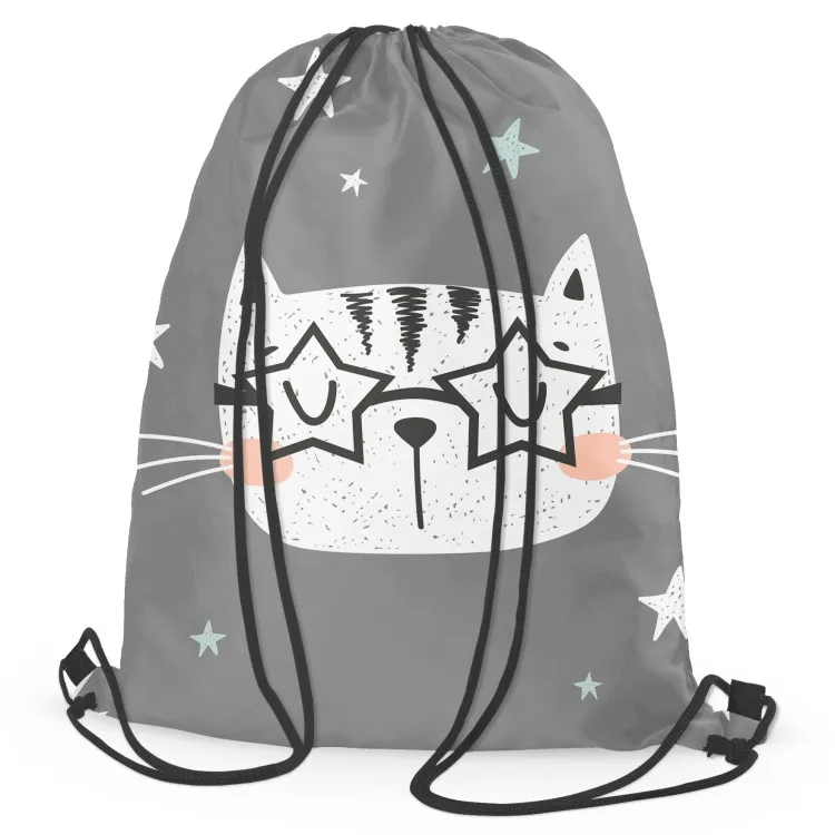 Chat dans les étoiles - motif animal sur gris