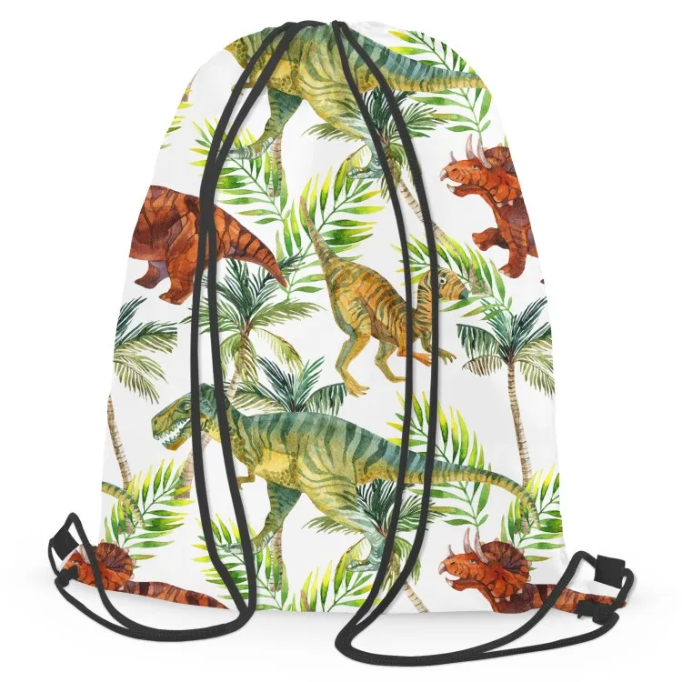 Dinosaures tropicaux - animaux, feuilles, palmiers sur fond clair