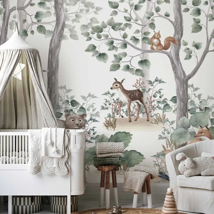 Histoire de la forêt - paysage aquarelle avec animaux pour enfants