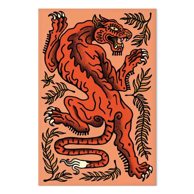 Tigre rouge (1 partie) - félin sauvage dans les feuilles