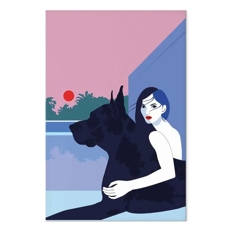 Femme avec chien (1 partie) - illustration vectorielle minimaliste
