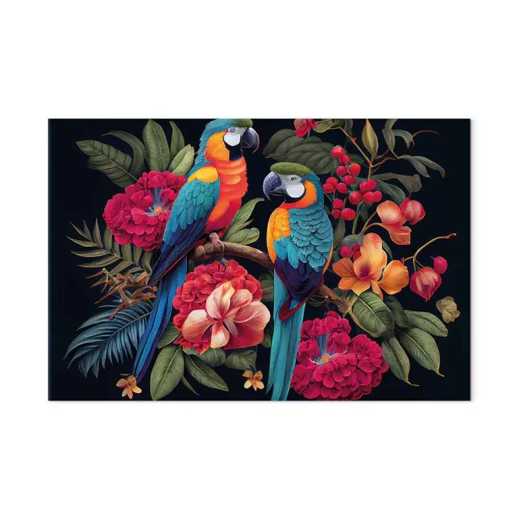 Exotic Birds - Parrots Among Colorful Vegetation in the Jungle