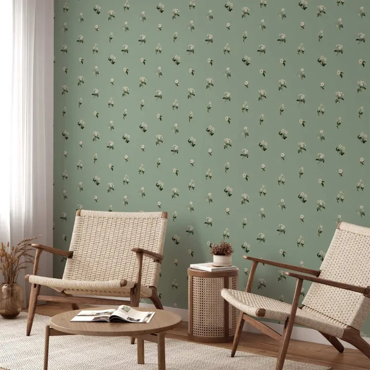 Petites fleurs - motif rétro romantique sur fond vert