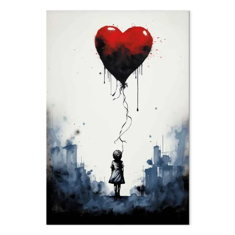 Flying Balloon - Watercolor Composition Inspired by the Style of Banksy