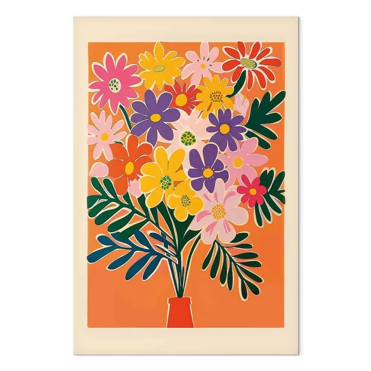 Bouquet de fleurs - composition minimaliste sur fond orange