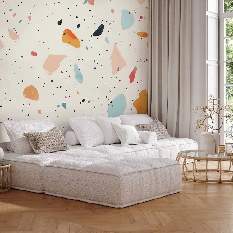 Fond terrazzo - éléments colorés sur fond clair en motif unique