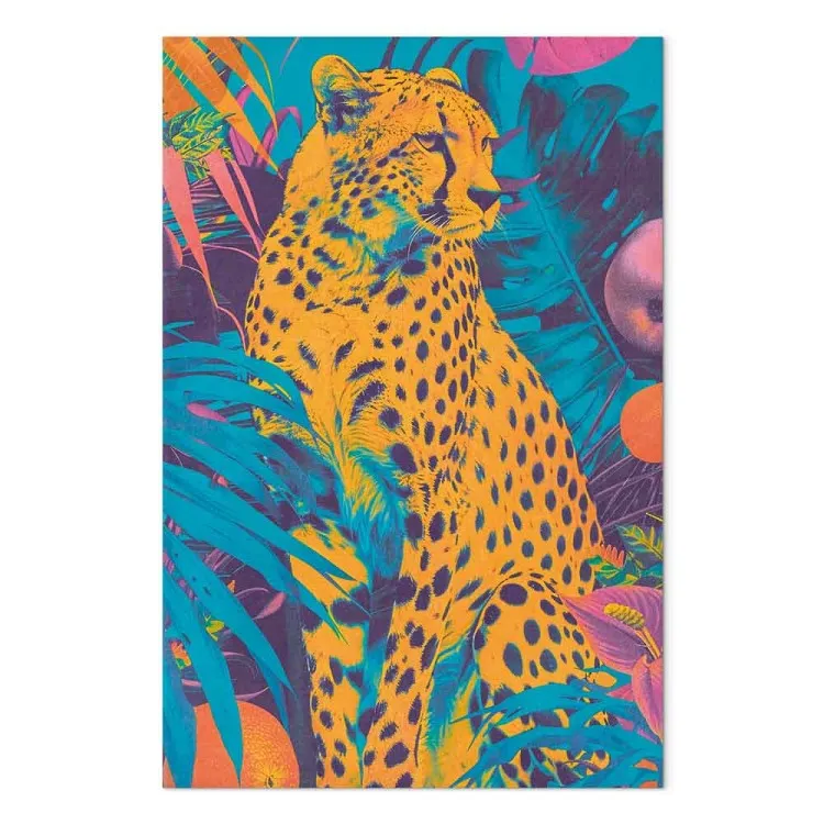 Guépard pop-art - chat sauvage coloré avec plantes tropicales