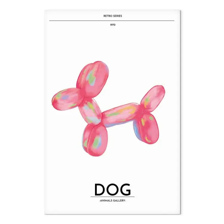 Balloon dog - animal multicolore sur fond clair et lettres rétro