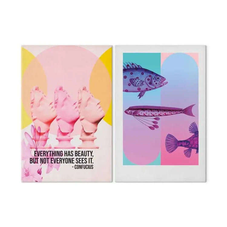 Compositions fantaisistes - poissons et sculptures avec citations