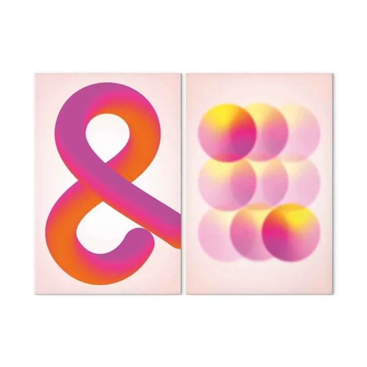 Symbole dégradé - esperluette orange et boules roses pastel