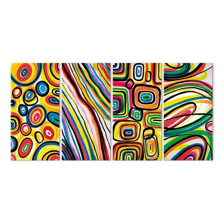 Illusion (4 pièces) - abstraction colorée avec motifs sur fond blanc