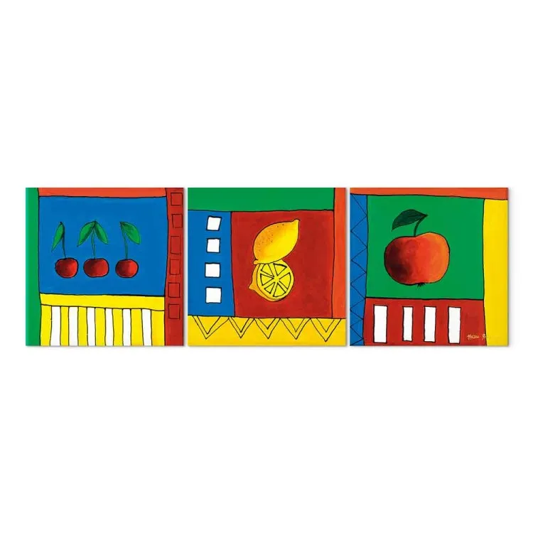 Cerise citron pomme (3 pièces) - Illustrations sur fond coloré