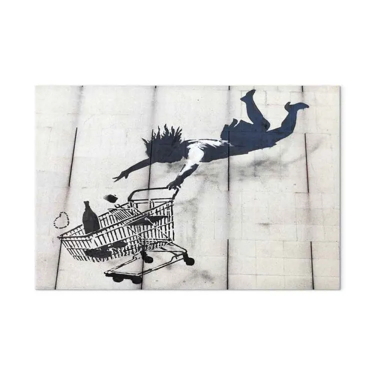 Femme tombe avec un chariot de supermarché (Banksy)
