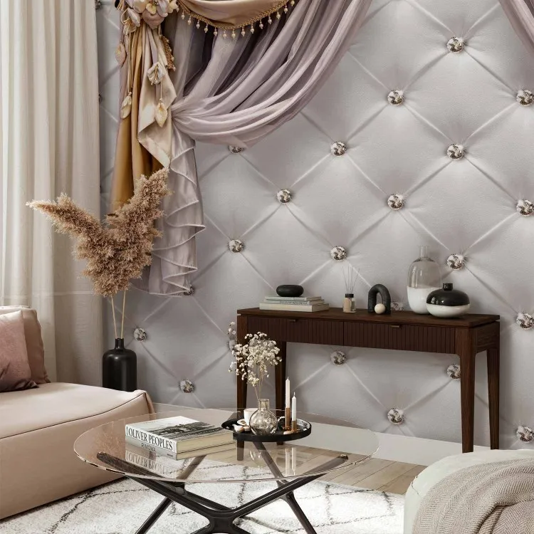 Rideau de luxe - Fond avec texture de peau blanche et effet de piquage
