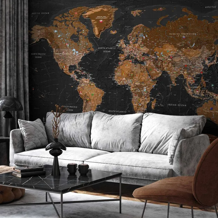 Carte du monde stylisée en brun et noir